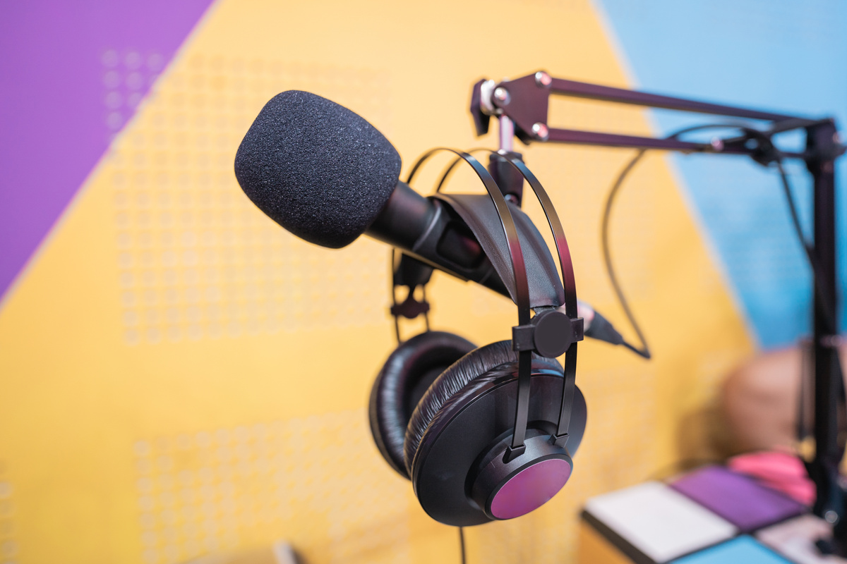 Close up Image of Microphone in Podcast Studio.